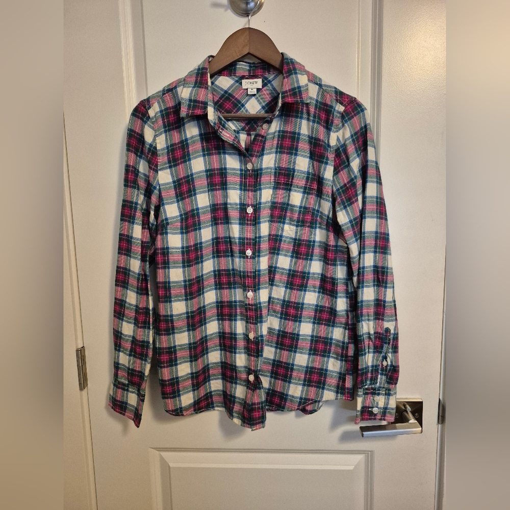 J CREW Tartan Classic Flannel Plaid Button Down Cotton Long Sleeve Medium New